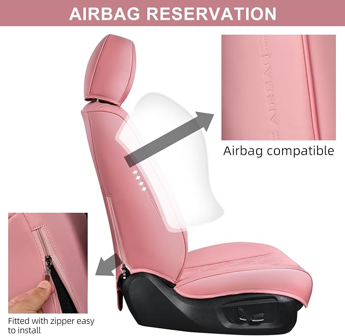 Pink Car Seat Covers Front Pair, Breathable Leather Automotive Front Seat Covers with Headrest, Universal Automotive Vehicle Seat Cover for Most Sedan SUV Pick-up Trucks