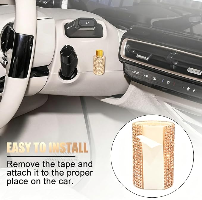 Upright Car Chapstick Holder, Bling Insulating Lip Balm Holder,Rhinestone Car Accessories for Women Interior ,Suitable for Most Vehicles. (Champagne Gold)
