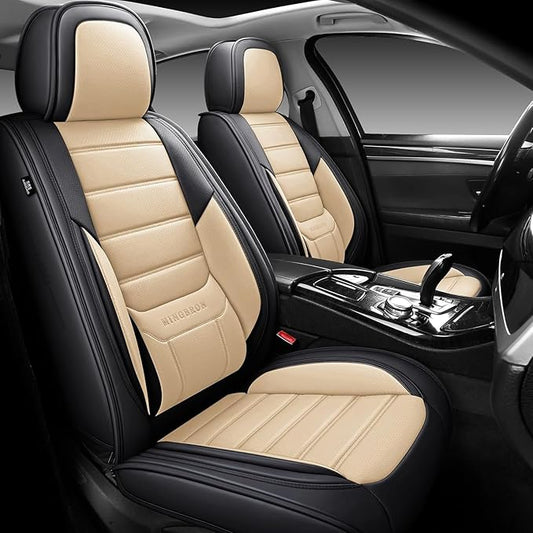 MINGBRON Seat Covers, Car Seat Covers Front Seats, Car Seat Cover, Car Seat Protector Waterproof, Car Seat Cushion Nappa Leather, Beige Seat Covers Carseat Cover Universal Fit for Most Cars