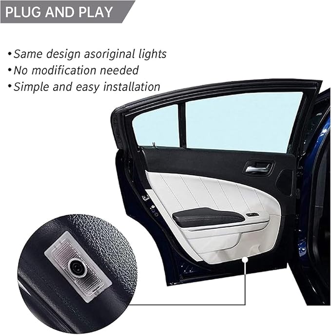 2PCS Never Fade Car Door Lights Logo Compatible with Dodge Challenger Accessories, Ghost Shadow Welcome Puddle Projection Light for SRT SXT GT Scat Pack RT