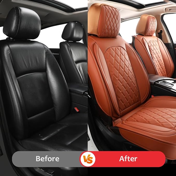 MIROZO Front Seat Covers Brown, Leather Car Seat Cover Breathable Automotive Seat Covers Universal Car Seat Protector Vehicle Cushion Cover for Sedan, Truck and SUV (2PCS Front, Brown)