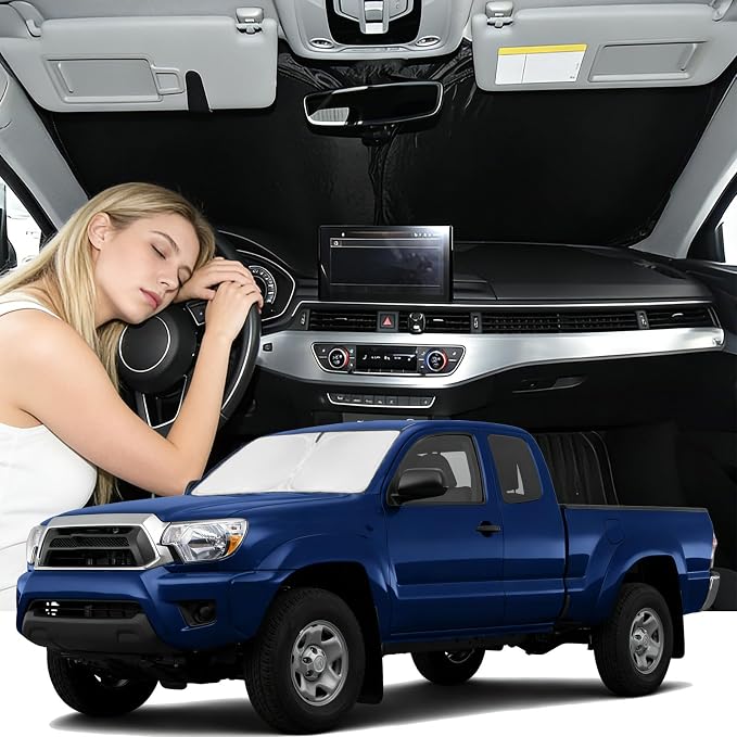 Windshield Sunshade for Toyota Tacoma 2005-2015 Sun Shade 4 Layers | Car Accessories Upgrade Blocks UV Rays Custom Fit Tacoma 240T Car Window Shades Front Windshield Keep Cool Foldable