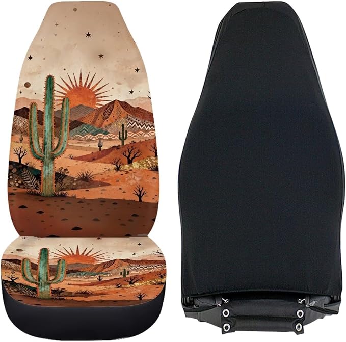 Desert Cactus Car Front Seat Covers Arizona State Car Seat Covers Full Set of 2 Stretch Polyester Fabric Cover Automotive Interior Seats Covers for Most Cars SUV Sedans