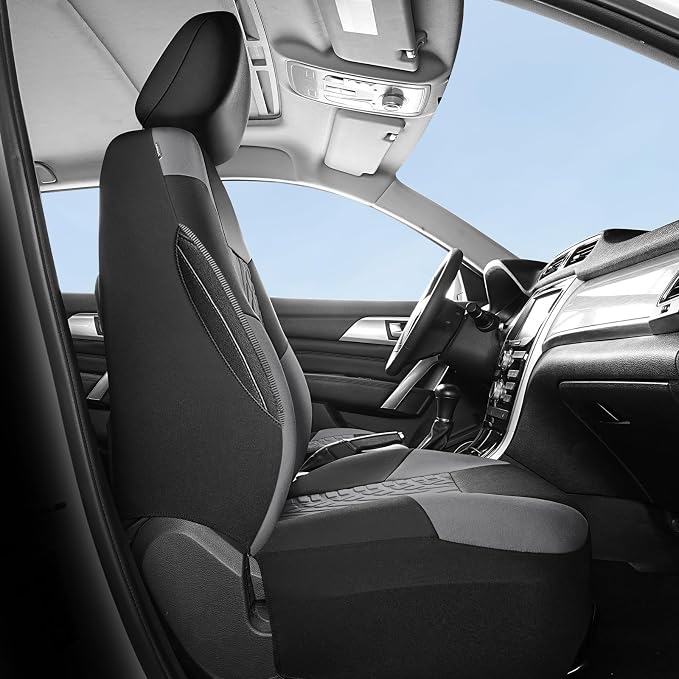 HChengkikz Front Car Seat Cover, Cloth and Washable (Black + LightGray) | Breathable, Airbag compatible, Easy to Install, Universal Fit for Most Cars, Sedans, Truck, SUVs