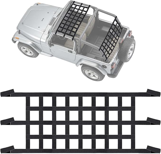 Universal Car Cargo Net&Hitch Hammock, Oversized Heavy Duty Mesh Netting | for Jeep Wrangler TJ JK JL 1997-2023 2/4 Door, Multi-Purpose Cargo Organizer, Camping Gear, Pet Barrier & Travel Accessory