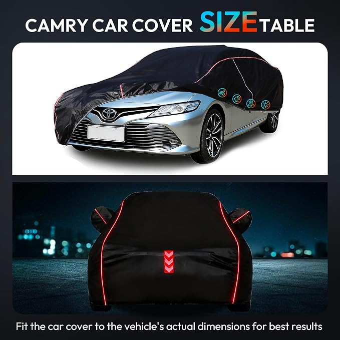 Car Cover Waterproof All Weather 8-Point Fastening for Toyota Camry 1996-25 | All-Around Wind-Resistant Fastening, 120s Quick Setup, 600D Oxford Fabric, All-Weather Protection