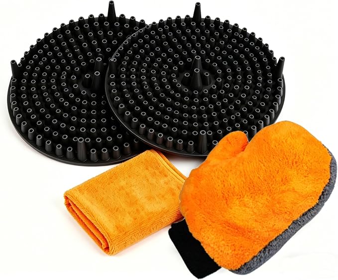 10.4in Heavy Duty Car Wash Bucket Grit Trap Insert (2 Pack) with Premium Wash Mitt & Microfiber Towel - Auto Detailing Dirt Separator Filter, Car Washing Accessories (Black Kit)