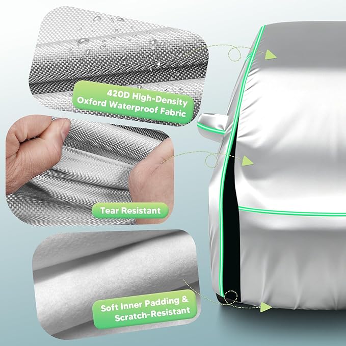 Cartist Hail Protector Car Cover for SUV Waterproof All Weather, Heavy Duty Outdoor Car Cover Sun Uv Rain Protection with Fluorescent Safety Strips, Universal Fit for SUV Jeep (182-190 inch), 420D