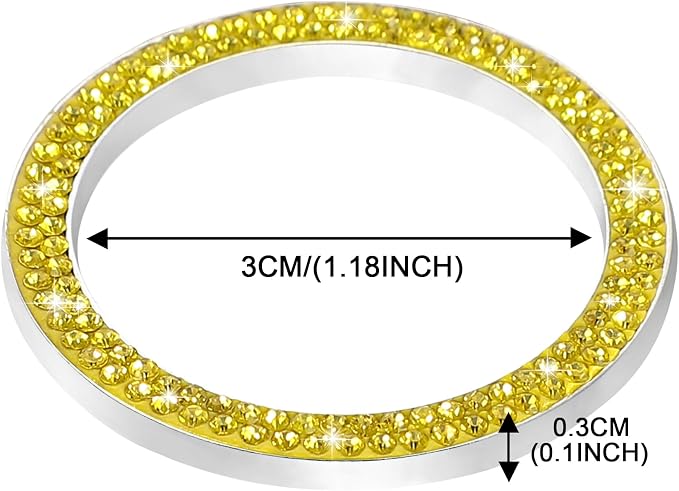 WINKA 2pcs Bling Car Engine Start Button Cover Diamond Crystal Push Start Stop Button Ring Sparkly Bling Ignition Button Cover Rhinestone Keyless Ignition Ring Universal Car Accessories (Yellow)