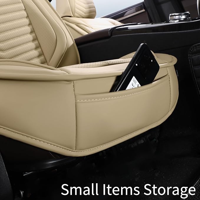 HChengkikz Nappa Leather Car Seat Covers Full Set, Beige Car seat Protector 5 Seats, Waterproof Car Seat Cushion, Universal Automotive Seat Covers Fit for SUV Truck Pick-up Sedan, Front and Rear | Easy Maintenance, Airbag Compatible, Universal Fit For ...