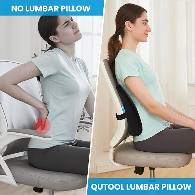 QUTOOL Lumbar Support Pillow for Office Chair, Office Home Essentials,Gifts for Mom,Dad, Back Support Pillow for Car, Chair Cushions,Back Pain Relief Improve Posture,Mesh Cover Adjustable Straps