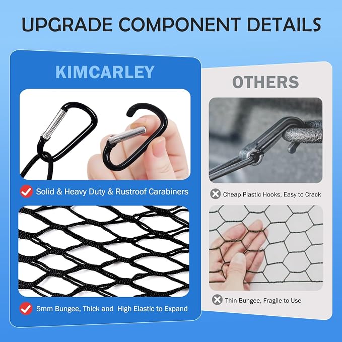 Truck Bed Cargo Net for Toyota Highlander 2020-2025 2026 Accessories, Envelope Style Rear Trunk Mesh Cargo Net, Heavy Duty 5mm Bungee&Double-Layer Nylon Storage Tailgate Netting Holder Organizer