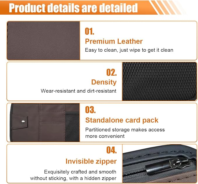 Car Sun Visor Organizer, PU Leather Automotive Visor Storage Pouch Holder with Multi-Pocket, Vehicle Interior Organizer Accessories for Sunglasses, Pen, Key, Phone, Cards, License(Brown)