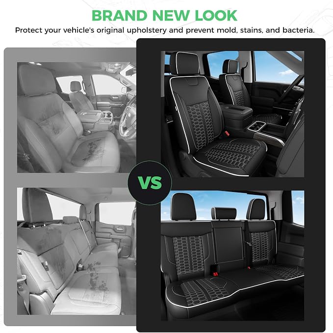 Custom Seat Covers for 2019-2026 Silverado/Sierra 1500 Crew Cab | Fits 2500/3500HD 2020-2026, Jump Seat Cover(armrest storage only), Faux leather, Waterproof, Scratch-resistant, Easy-clean