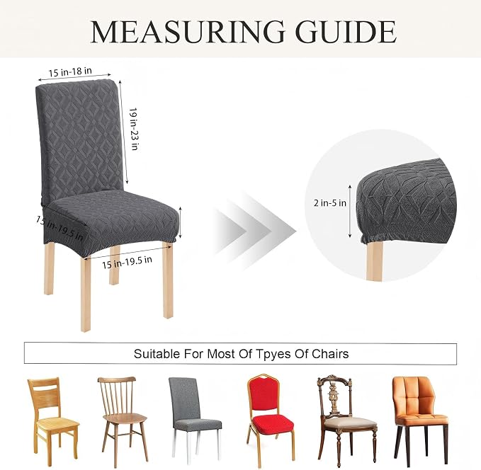 Genina Waterproof Chair Covers for Dining Room Set of 6, Removable Washable Chair Slipcover Protectors, Dark Gray