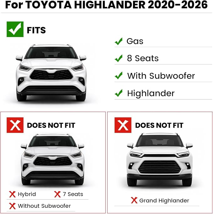 LASFIT Floor Mats&Trunk Mats for Toyota Highlander 8 Seats 2020-2025 2026 (Not for Hybrid), All Weather TPE Floor Liner & Cargo mats for Highlander，Front&Rear 4 Rows mats.