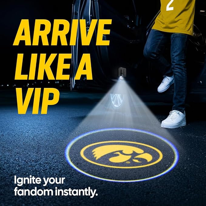 Sporticulture American Football Iowa Car Door Lights Logo Shadow Display - Officially Licensed NCAA Car Accessories - Show Your Team Pride - Battery Powered, Universal Fit