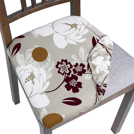 SearchI Seat Covers for Dining Room Chairs Stretch Printed Chair Seat Covers Set of 6, Removable Washable Upholstered Chair Seat Protector Cushion Slipcovers for Kitchen, Office(Flowers Pattern10)