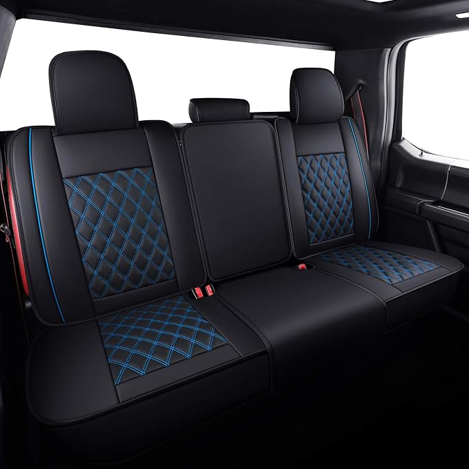 Aierxuan Full Set Car Seat Covers Custom Fit 2009-2026 Ford F150 Crew Cab, 2017-2026 F250 F350 F450 Super Duty Pick-up Truck, Automotive Vehicle Cushion Cover with Waterproof Leather (Black and Blue)