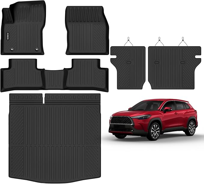 Naibeve Floor Mats for 2022-2026 Toyota Corolla Cross Hybrid | All Weather Custom Fit Floor Mats, Cargo Mat, Backrest Mats, (Not for Gas) Interior Protector accessories