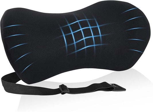 Lumbar Support Pillow for Office Chair and Car Seat, Lumbar Pillow with Adjustable Strap, Memory Foam Back Pillow for Lower Back Pain Relief, Back Support Pillow for Sitting, Driving, Traveling