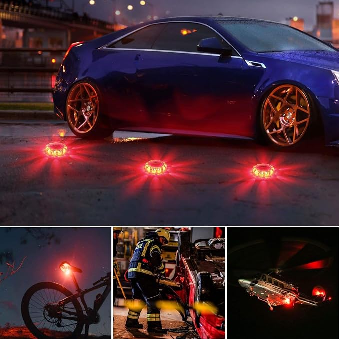 24 Pcs Rechargeable LED Road Flares Emergency Kit - Magnetic Mount Strobe, for Cars/Trucks/Boats & Outdoor Activities