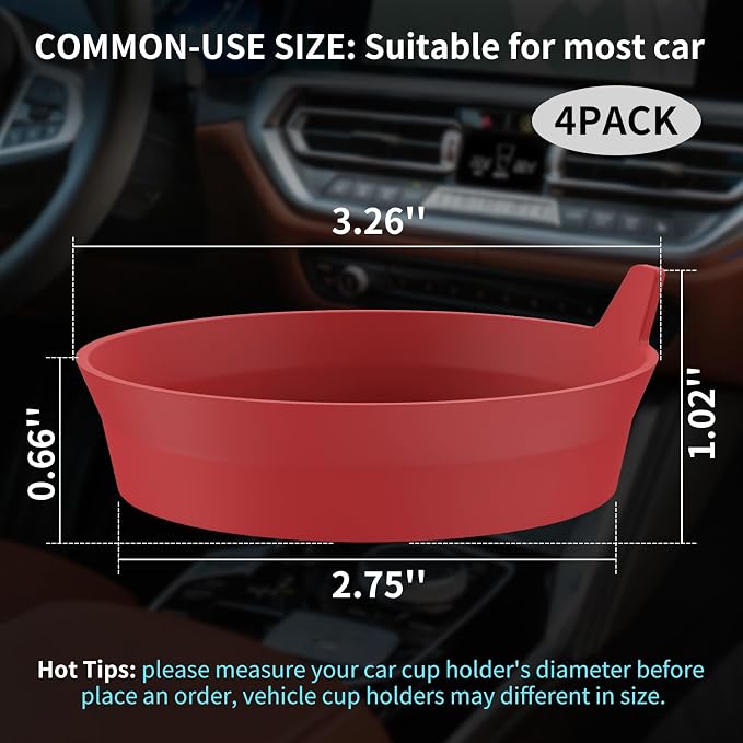 ME.FAN Car Cup Coasters [4 Pack] Silicone Car Coasters/Automotive Cup Mats - Universal Non-Slip Recessed Car Interior Accessories - Car Cup Holder Insert Coasters Wine Red