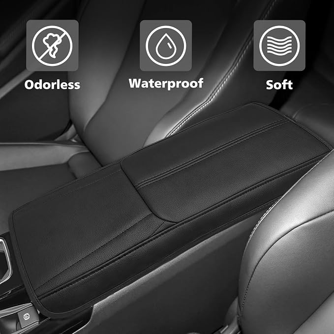 Muslogy Center Console Armrest Cover Fit for Toyota Camry 2025 2026 Accessories, Comfort Armrest Pad Console Lid Cushion Vegan Leather Regular Thick(Black/Black Trim)