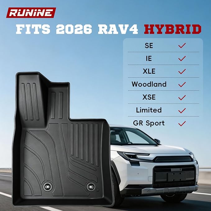All Weather Floor Mats for 2026 Toyota RAV4 Hybrid Floor Mats Full Set, TPE Car Floor Liners Custom Fit Floor Mats, Trunk Mat, Backrest Mats, Accessories for Toyota RAV4 2026