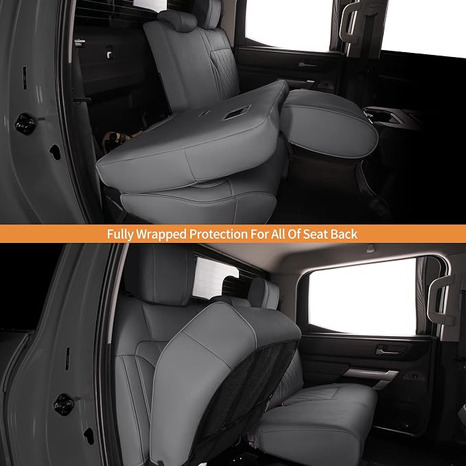 AOMSAZTO Custom Fit for 2022-2024 2025 Toyota Tundra Car Seat Covers CrewMax&Double Cab,Full Set Faux Leather for Toyota Tundra Truck Pickup Seat Covers Darkgrey