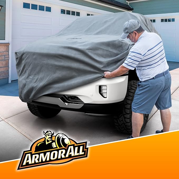 Armor All Car Cover Waterproof All Weather Heavy Duty Trucks from 233"-249" | Scratch-resistant soft lining, 6 secure straps, includes storage bag, works for Sun Rain Snow Hail Outdoor Indoor Protection