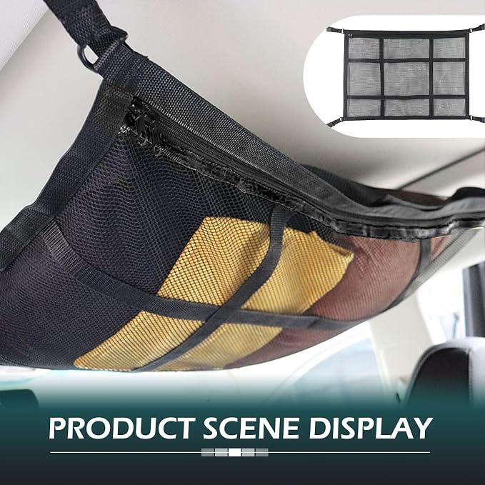 Car Ceiling Cargo Net, 31.5" x 21.7" Double-Layer Ceiling Cargo Net, Car Overhead Storage Mesh Organizer for Camping Overlanding, Universal Overhead Net for Truck, SUV, Van