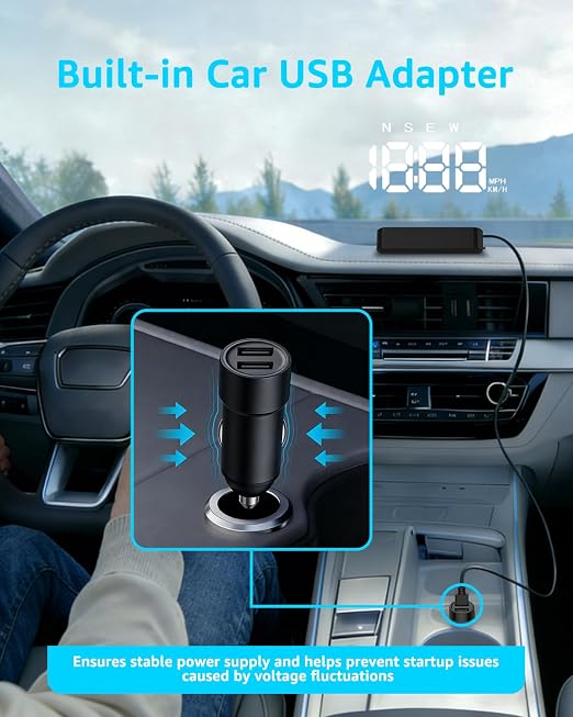 Heads up Display for Cars Windshield, Car HUD Display, HUD for Cars | USB Plug & Play, MPH/KMH Switch, Speed Calibration, Adjustable Brightness, Overspeed Alert, Large Font Display