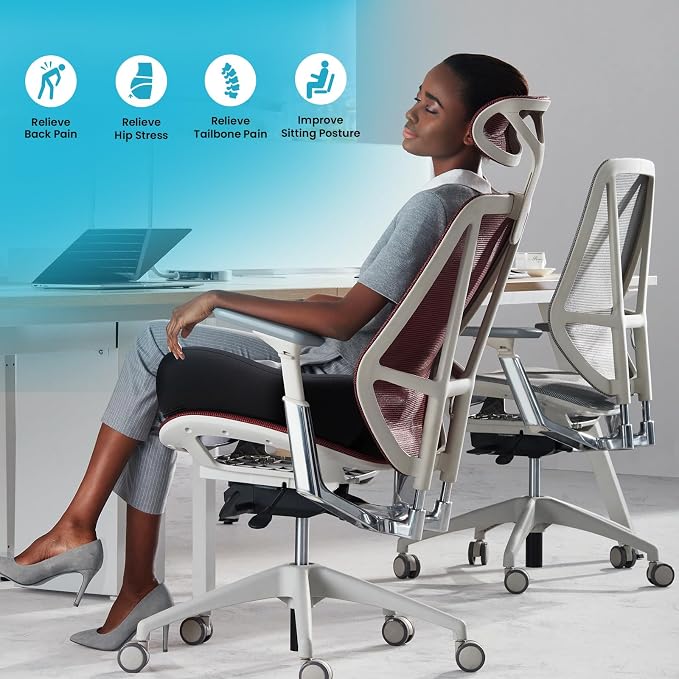 Benazcap Memory Foam Seat Cushion, Ergonomic Office Chair Cushion | Memory foam cushion relieves pressure and supports tailbone comfort for office chairs, cars, wheelchairs and home use.