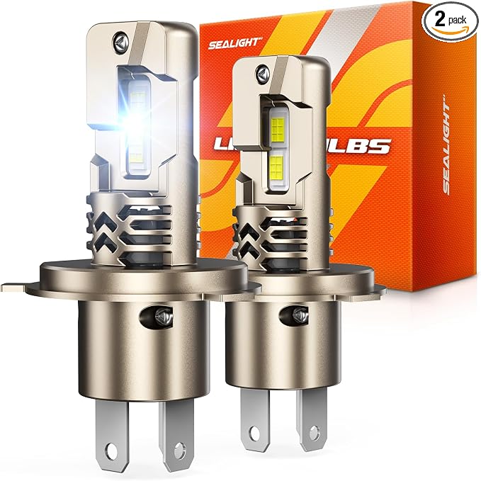 SEALIGHT H4/9003 LED Bulbs Super Bright, 50,000LM Output with 6500K White, 9003/H4 Driving Lights IP68 Waterproof, Canbus Ready Direct Fit, Plug-N-Play, Pack of 2