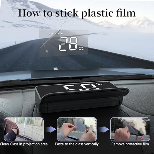 AZIJYV Heads Up Display for Cars, Windshield Speedometer Projector HUD M1white ,Digital Speedometer for Car with Speed,Driving Direction,Overspeed Alarm,Fatigued Driving,Suitable for all models