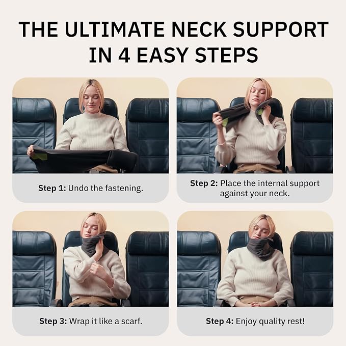 Trtl Pillow - Scientifically Proven Neck Support Travel Pillow for Airplanes - Lightweight and Machine Washable - Ergonomic Design for Traveling on Cars and Trains - Grey