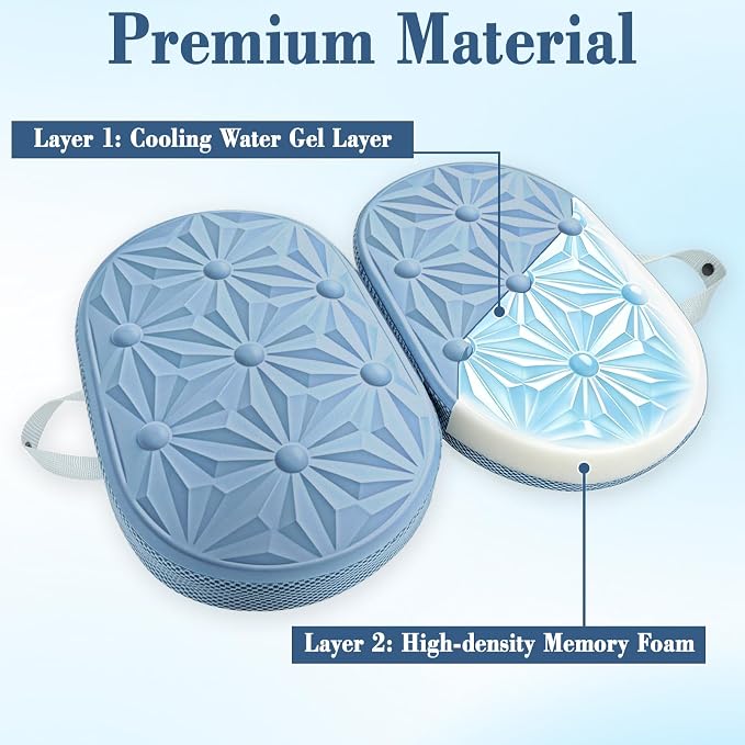 Cooling Gel Enhanced Memory Foam Seat Cushion, Desk Chair Seat Cushion, Office Chair Cushions, Foldable Portable, Back Sciatica Coccyx Tailbone Pain Relief, Driving Car Airplane Wheelchair Bleachers