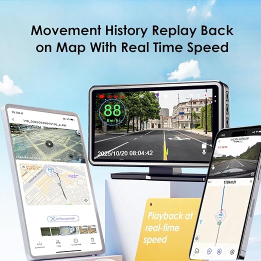 Universal GPS Speedometer Car HUD Digital Speed Display + Dash Camera DVR Video Recording + GPS Tracking Replay Back on Map 3 in 1 Device