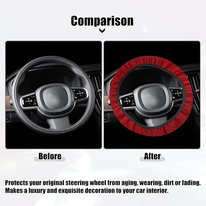 X AUTOHAUX Steering Wheel Cover Universal Elastic Stretch Antislip Breathable Microfiber Ice Silk Interior Trim Wheel Protector for Car Truck SUV Red