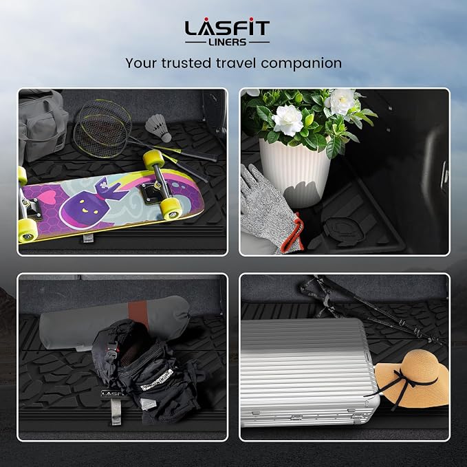 LASFIT Cargo Mat for Jeep Wrangler 4XE 2021-2025 4 Doors with Subwoofer | Plug-in Hybrid EV-Gas (PHEV), All Weather, TPE, Custom Fit, Trunk Mat, Cargo Liner, Black