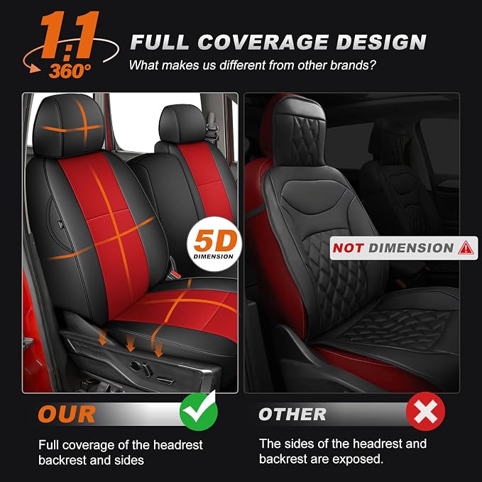 AOMSAZTO Truck Seat Covers for Chevrolet Silverado/GMC Sierra 1500 (2007-2013) 2500 3500 (2007-2014) Black+Red Faux Leather Car Seat Covers Full Set(Rear 40/60 Split for Crew Cab)