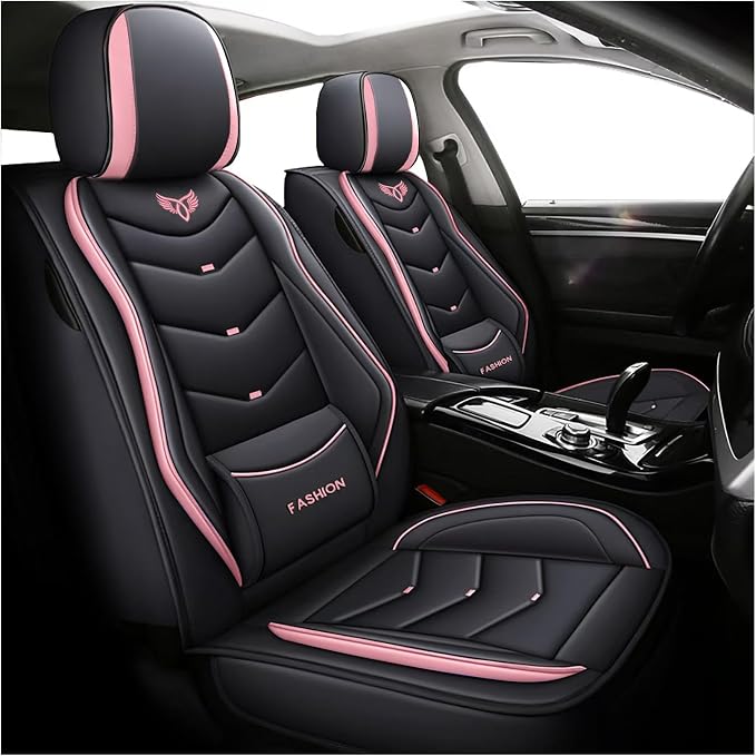 Leather Car Seat Covers,Full Coverage Seat Covers Full Set with Fixed Lumbar Support,Universal Automotive Seat Covers for Cars,SUVs,Trucks and Sedans
