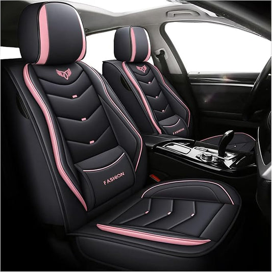 Leather Car Seat Covers,Full Coverage Seat Covers Full Set with Fixed Lumbar Support,Universal Automotive Seat Covers for Cars,SUVs,Trucks and Sedans