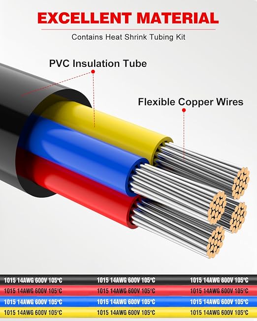 NAOEVO 16 Gauge Wire 4 Conductor Electrical Wire, 16 AWG Stranded PVC Cord, 12V Low Voltage/Tinned Copper/Flexible Cable for Automotive Wiring, Lamp Cord, Marine Cable (100FT)
