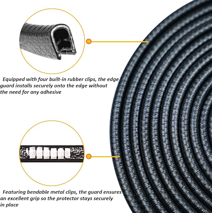 16.5FT(5M) Car Door Edge Guards U-Shaped Trim Edge Protector with Built-in Metal Clips, Scratch and Ding Protection for Cars and Trucks, Black