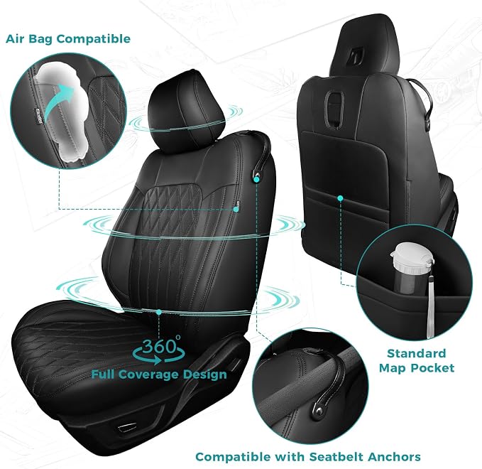 Custom for Ford Mustang Coupe Seat Covers 2015-2025 - Custom-Fit Full Set Faux Leather Car Seat Covers for Mustang Coupe Fastback GT/V6/EcoBoost 2015 2016 2017 2018 2019 2020 2021 2022 2023 2024 2025