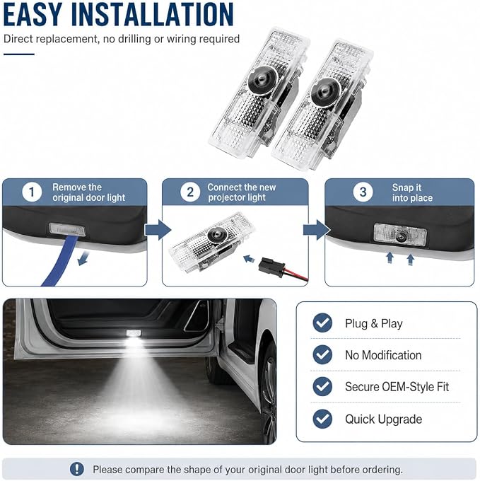 2pcs Car Door Lights Logo Projector,Dual Plug Puddle Lights Ghost 3D Shadow Light Car Welcome Lights Compatible with1/3/4/5/6/7/x1/x2/x3/x4/x5/x6/x7/M/Series Car Accessories