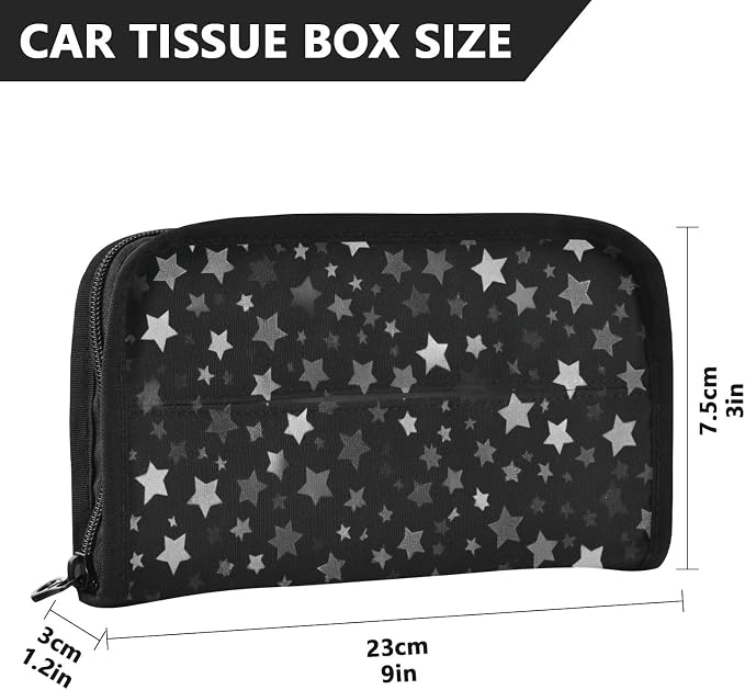 Car Tissue Holder Car Napkin Holder Car Tissue Box Dispenser Storage Case Sun Visor Mask Holder with Adjustable Straps Reusable Refillable Cute Silver and Gray Stars