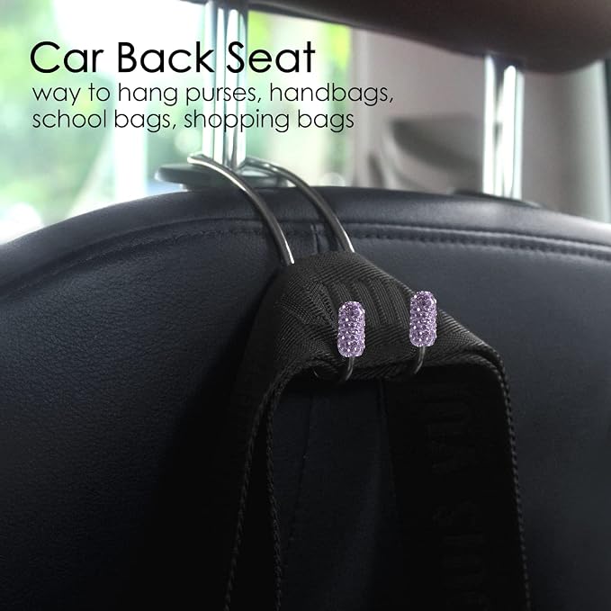 Guoord 【2026 Upgraded】 Car Headrest Hooks Decorations, 2 Pcs Bling Purse Hook Hangers, Auto Hooks Car Hangers and Durable Backseat Holder, Storage Universal for SUV Truck Vehicle(Violet)